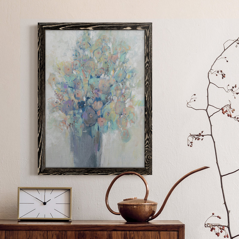 Bouquet I - Peinture sur toile encadrée, H 44 po x l 31 po x P 1 po, Noir