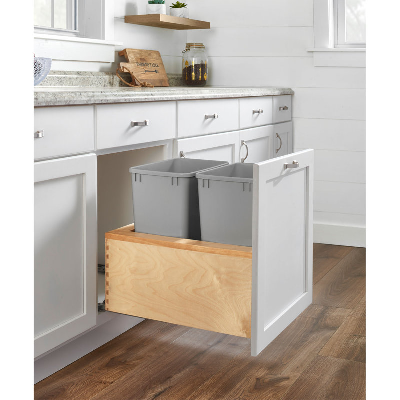 Rev-A-Shelf Wood Pullout Trash Can Container(s) for Kitchen Cabinets with Soft-Close, Capacity = 32 Qt, Width = 15" W