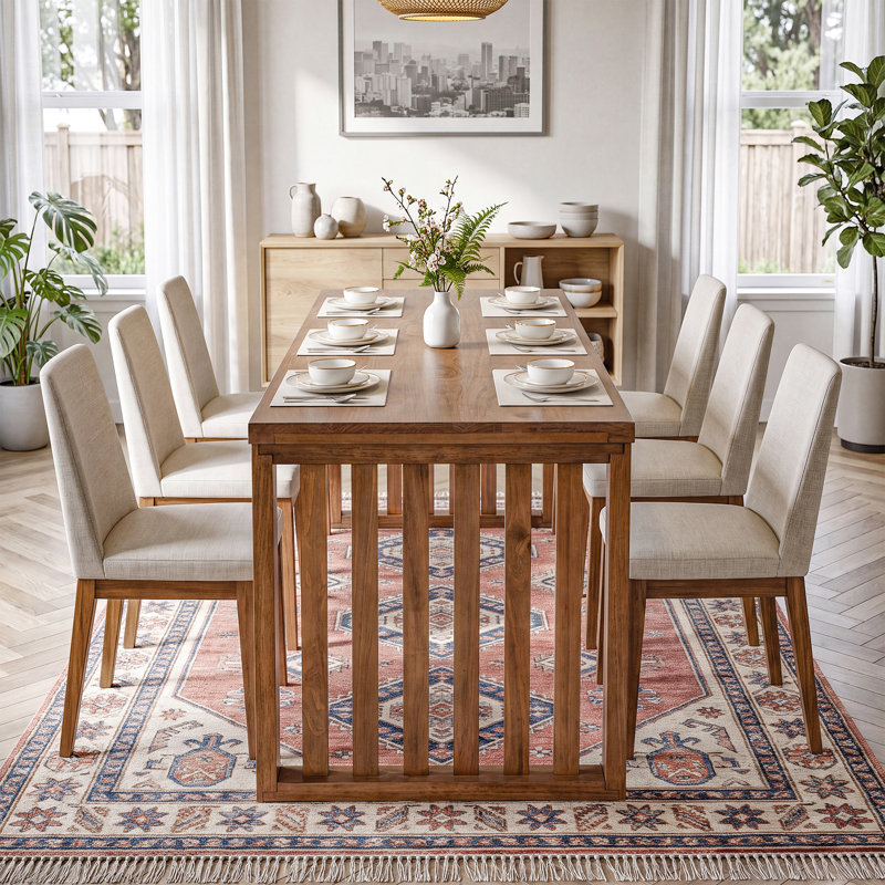 Table de salle à manger en bois massif 78,7 po, grande table rectangulaire pour 6 à 8 personnes