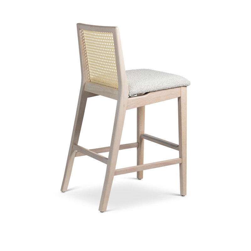 Modern Brazilian Nardia Cane Bar Stool, Crafted Glaze/Nevoa/Natural, Counter Stool (25.5" Seat Height)