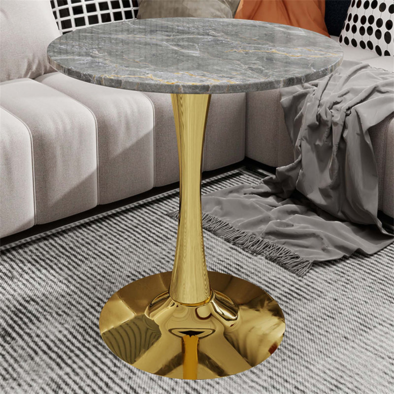 Table basse de 27,6 pouces à effet marbre de style moderne Mid-Century pouvant accueillir 2 à 4 personnes, idéale pour divers espaces (table seulement)