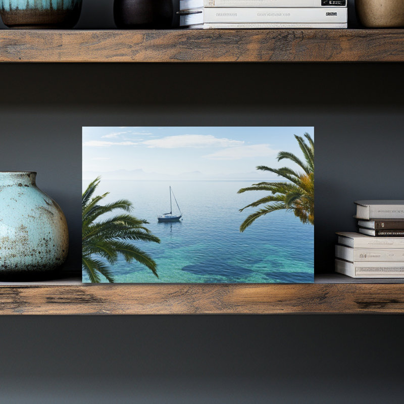 «Turquise Paradise», palmier abstrait, paysage côtier, reproduction d'art mural, 12" H x 18" W