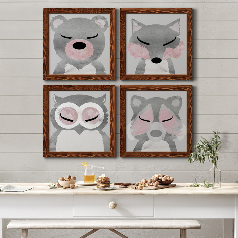 Ours - ensemble de 4 peintures sur toile encadrées, H 17 po x l 34 po x P 1,5 po, Toile avec encadrement érable