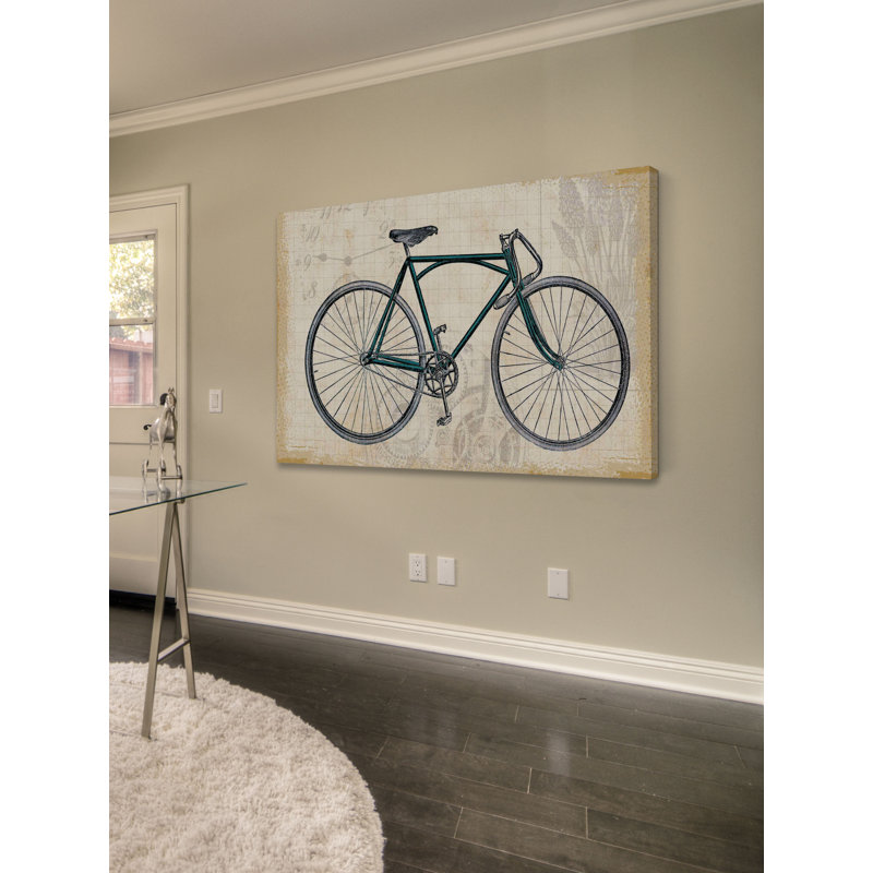 Green Bicycle Print on Beige Canvas, 18" x 12"