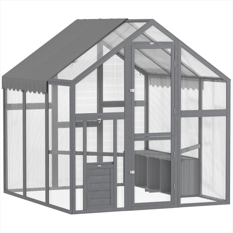 Poulailler avec bois de sapin gris et détails en bois massif de 26 x 28,4 x 28,2 po pour l'espace extérieur