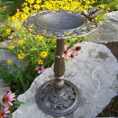 Rose Bird Bath, Antique Bronze