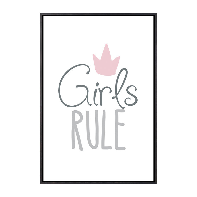 «Girls Rule», reproduction d'art textuel, Pas de tapis, H 40 po x l 26 po x P 1,5 po, Toile avec cadre noir patiné