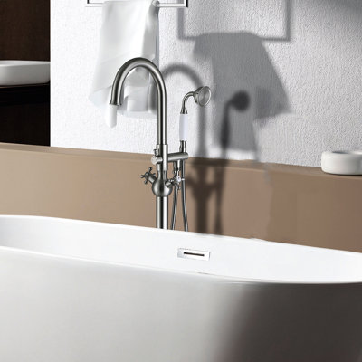 Freestanding Bathtub Faucet With Hand Shower - Metal, Bathroom Splendor Brushed Nickel Solid Glamour