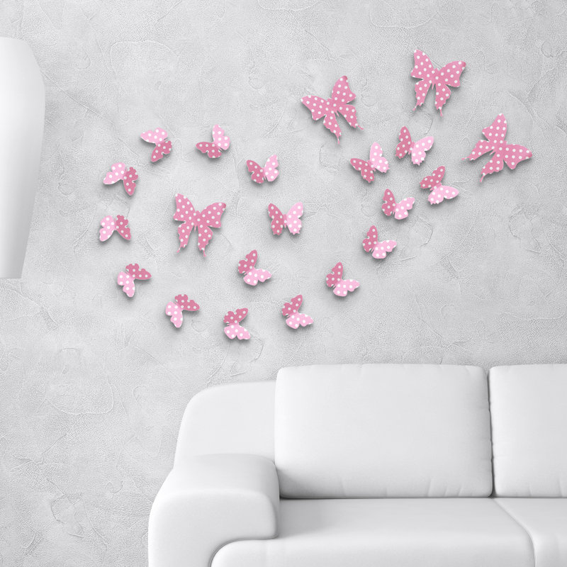 Autocollant mural papillons, Rose