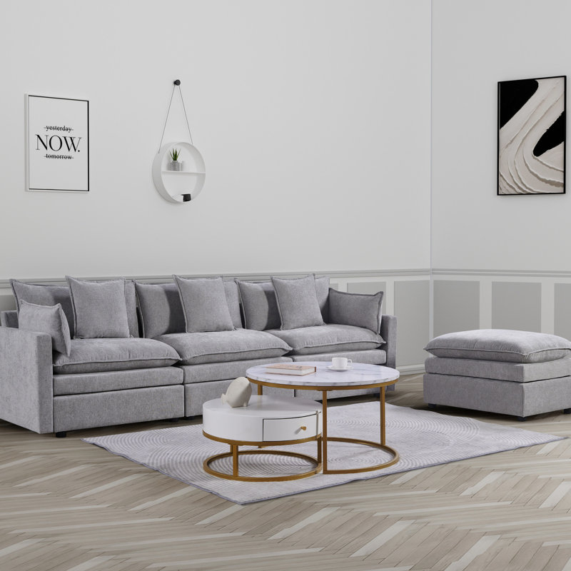 Chenille Sectional With Ottomans - Spacious, Comfy Seating For Large Spaces 108.66" Fabric Spacious And Stylish Living Area