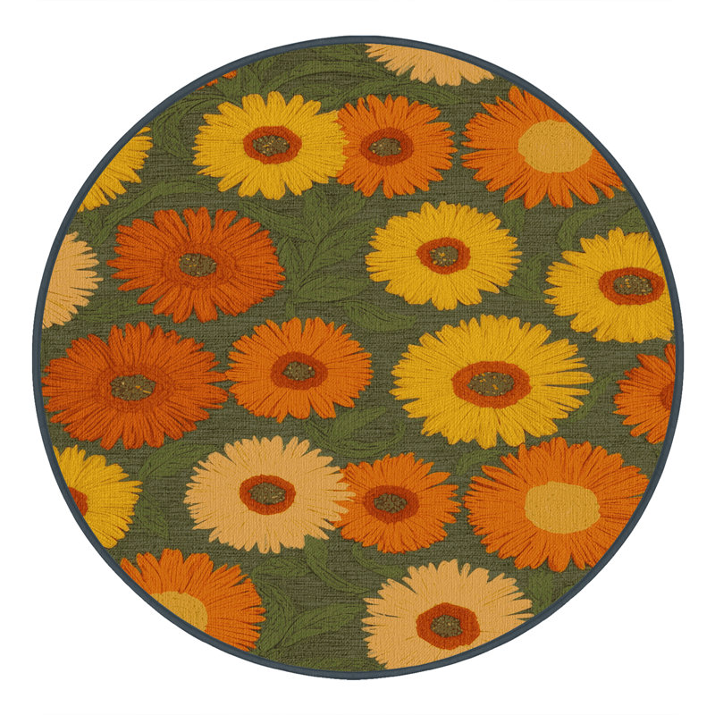Tapis botanique brun lavable à la machine, Rond 4 pi