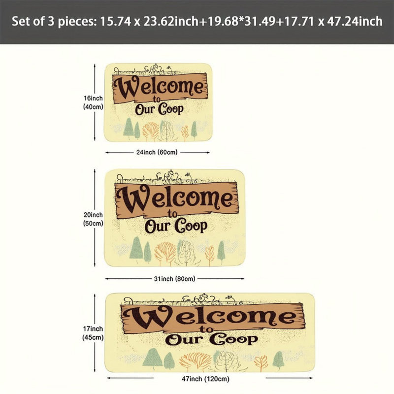 Ensemble de 3 tapis de cuisine Welcome To Our Coop