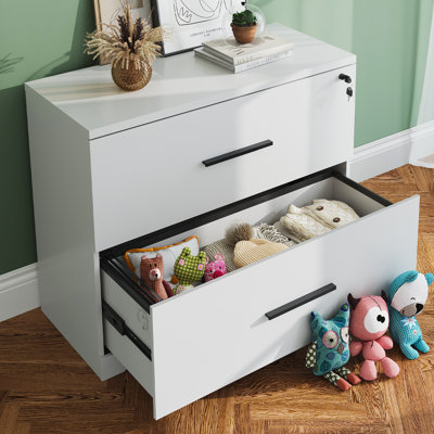 Brettley 35.43'' 2 Drawer Wood File Cabinet With Lock, Home Office Filling Cabinet for A4/Letter/Legal Size, Lateral File Cabinet 