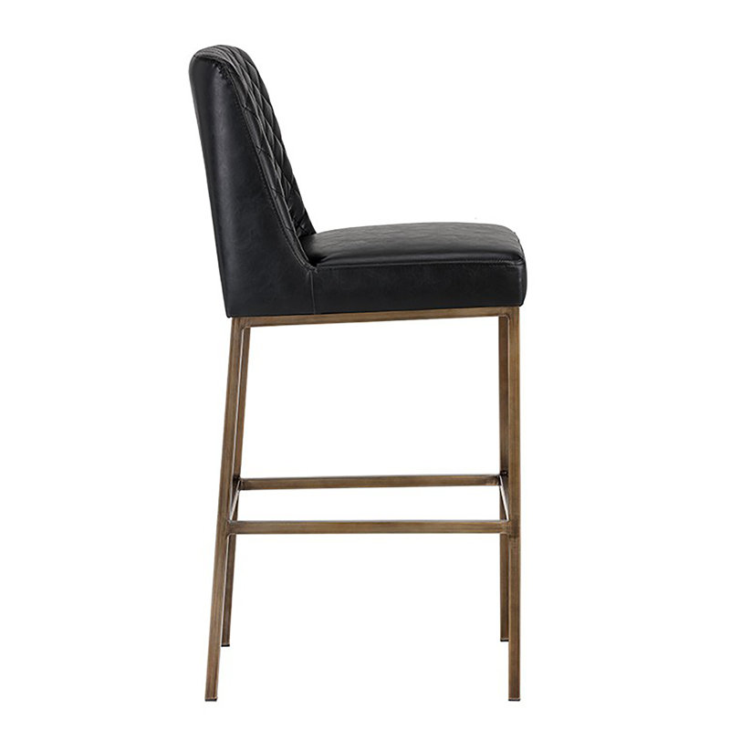 5West Upholstered Stool with Metal Frame, Black Faux Leather, Bar Stool (30" Seat Height)