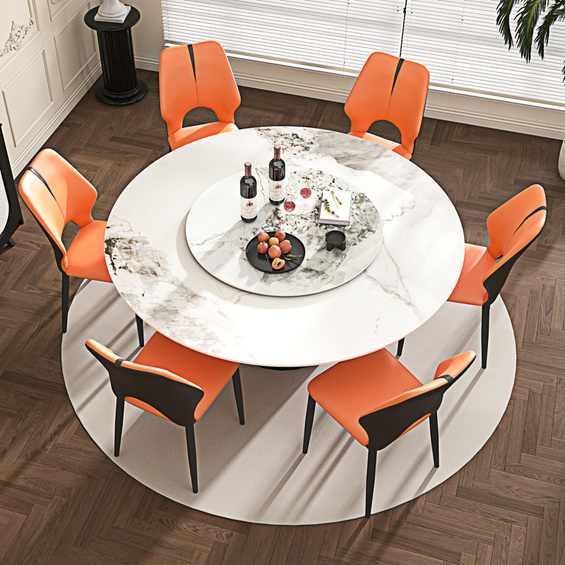Table de salle à manger Wilburta, Noir, marbre blanc, 7