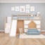 Lit mezzanine simple avec escalier de rangement, glissade, fenêtre et lumières DEL-1017909806