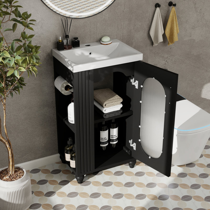 Meuble-lavabo simple avec comptoir en céramique, Noir, noir, noir, noir