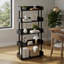 Bibliothèque ouverte à 5 niveaux de style industriel, tablette hybride métal-bois pour salon, bureau, chambre à coucher, noire