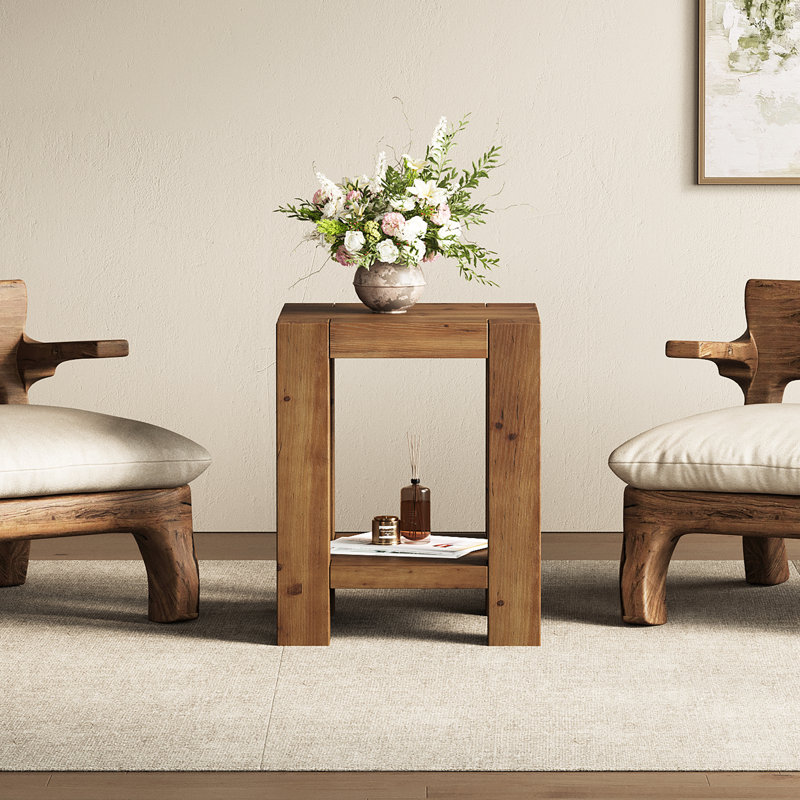 Table de bout en bois massif 19,7 po avec espace de rangement à 2 niveaux