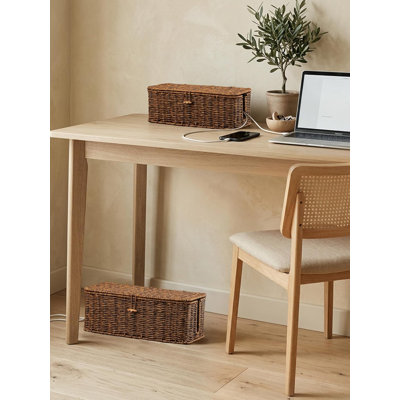 Rattan Wire Storage Box, Handmade Cord Organizer for Desk Cord Hider Outlet Covers for Power Strip TV PC Router Charger Under Desk Cable Management Box
