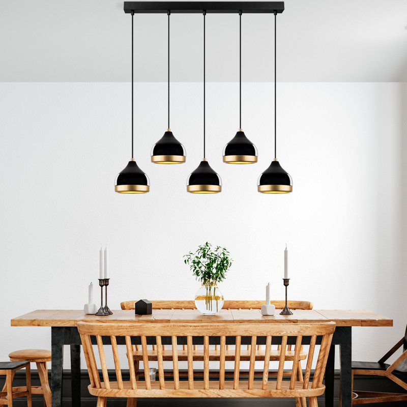 Elegant Black Metal Chandelier, Adjustable Height 25 - 43.7 inches | 5 x E27 Max 40W Sockets, Base Plate 30.7 x 2.4 x 1.6 inches | Perfect for Dining Room & Living Spaces, Stylish & Modern Design