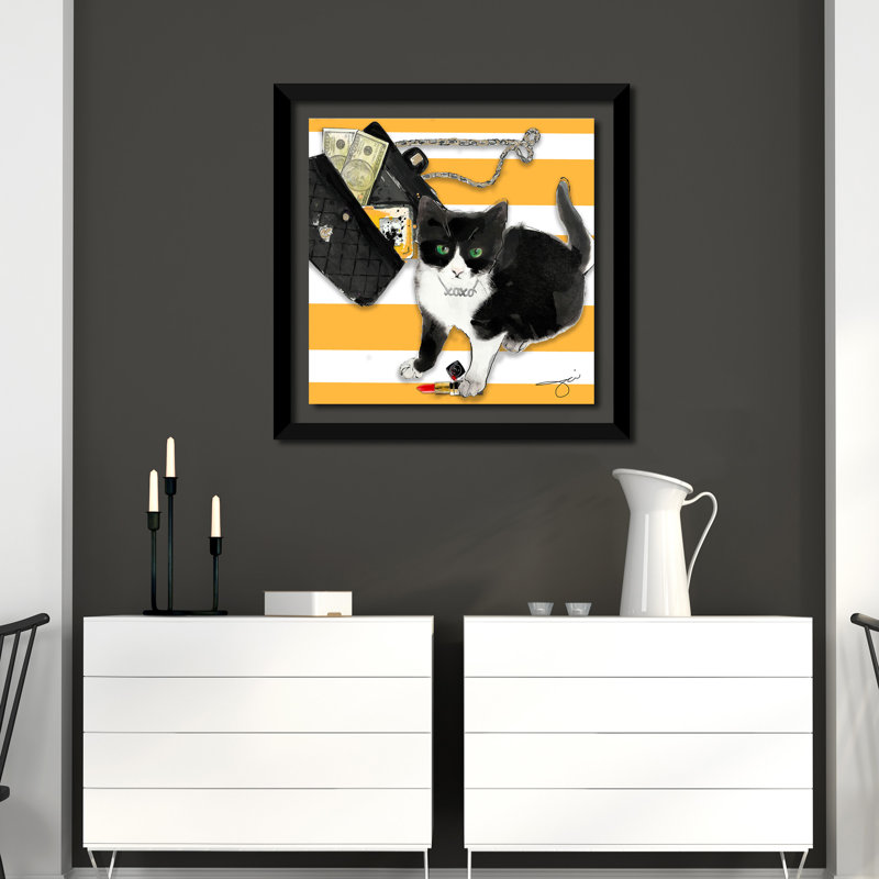 «Purrfection», reproduction de peinture à l'aquarelle sur toile, Cadre noir, H 25,5 po x l 25,5 po x P 1 po