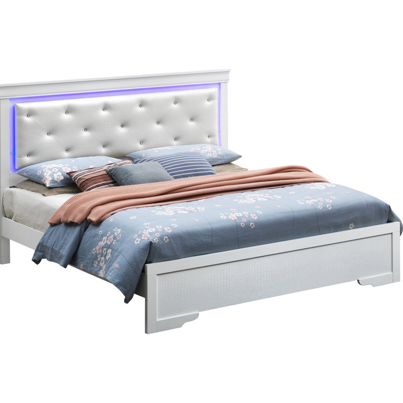 Élégant très grand lit de couleur champagne argenté avec un look moderne, H 53 po x l 79 po x P 85 po, et construction de soutien, assemblage rapide pour divers décors intérieurs, H 53 po x l 85 po, décor