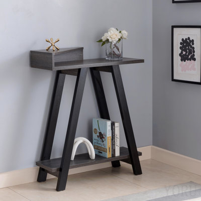 Contemporary Two Toned Console Table With Two Shelves - Black & Grey