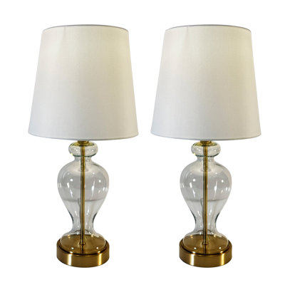 Brass Glass Urn Table Lamp- White Shade 2 Pack