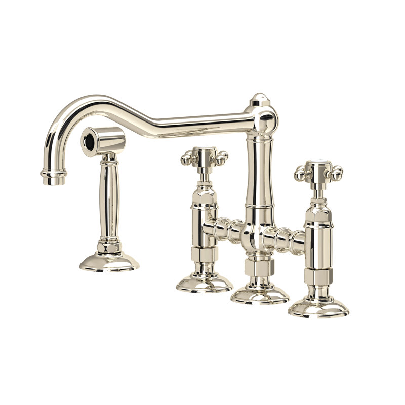 Acqui® Bridge Faucet with Handles, Polished Nickel, Cross Handle