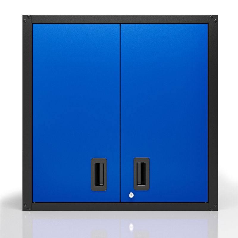 Armoire de rangement de garage murale avec portes verrouillables et tablettes réglables, armoire à outils en métal durable pour les pièces de service