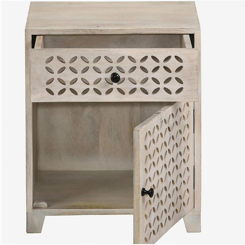 White Washed 1-Door Accent Cabinet with Drawer