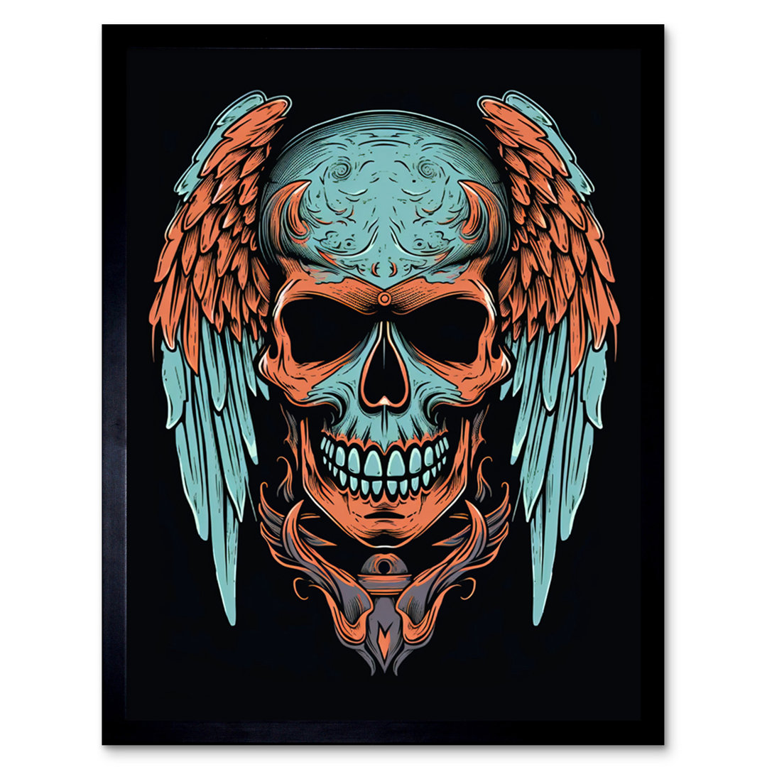 Muehlebach Skull Wings Old School USA Tattoo Ink Body Art Rockabilly Americana - Single Picture Frame Print