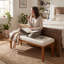 Banc de chambre rembourré crème 53 po, base de lit en bois avec siège en tissu pour la chambre à coucher, tabouret de siège de lit-2059438859