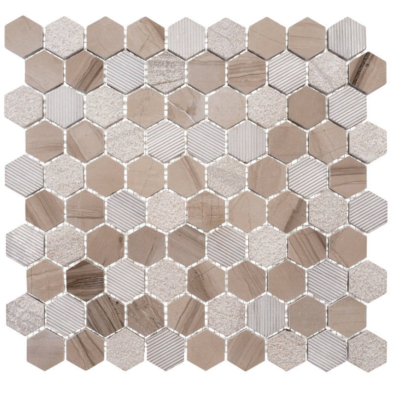 Amarillo 1-in. Honeycomb Patterned Look Honed Natural Stone Wall and Floor Mosaic Tile, Peak
