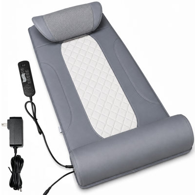 Tapis de massage complet du corps avec fonction chauffante, massage de la nuque à 20 points de pression, compression d'air à 3 zones et vibrations pour les jambes, coussin de massage dorsal pliable avec télécommande filaire, gris