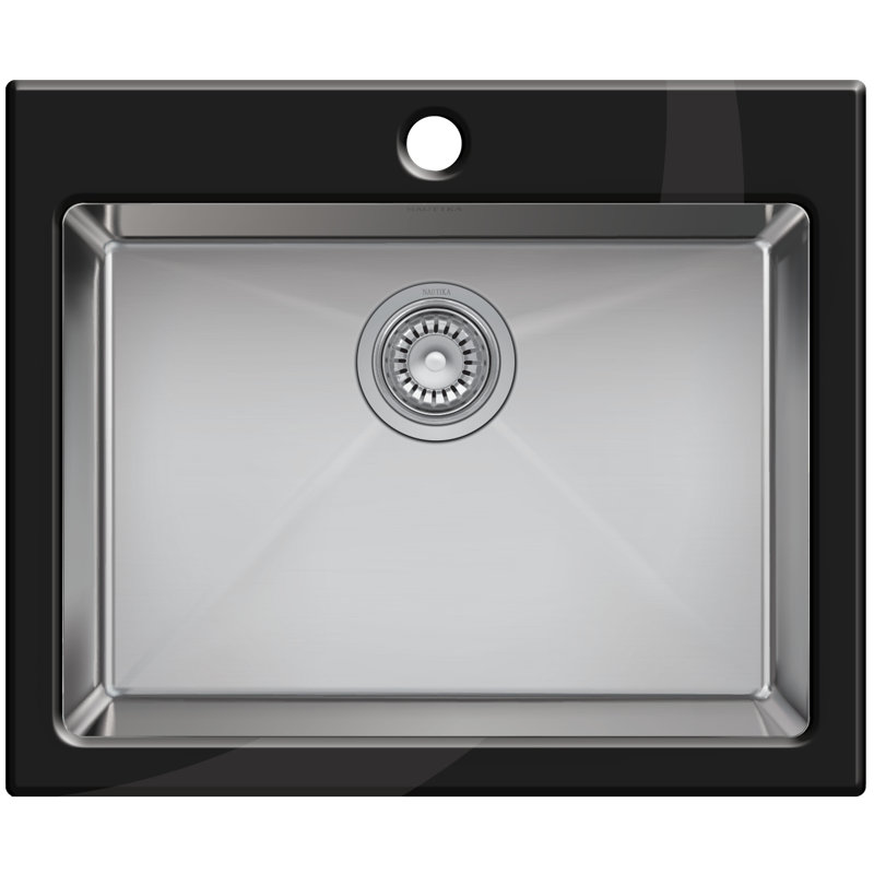 Évier de cuisine encastré à simple cuve en acier inoxydable avec 2 trous de robinet Nautika, Noir, L 21 po x l 21 po