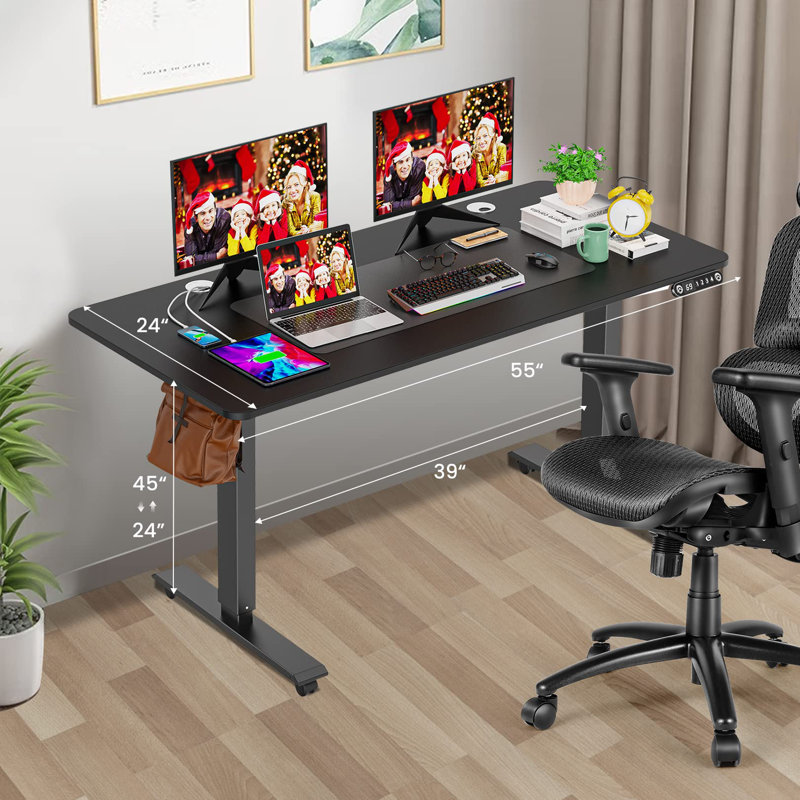 Koni Height Adjustable Gaming Standing Desk with Built in Outlets, Black