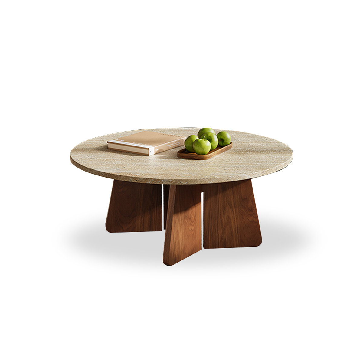 Hokku Designs Beige + Stone + Solid Wood Round Coffee Table | Wayfair