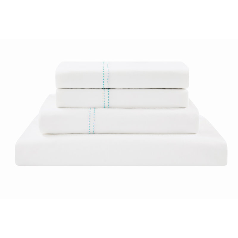 Scout Pick Stitch 100% Cotton Percale Sheet Set, Seafoam, Twin Sheet Set with 1 Standard Pillowcase