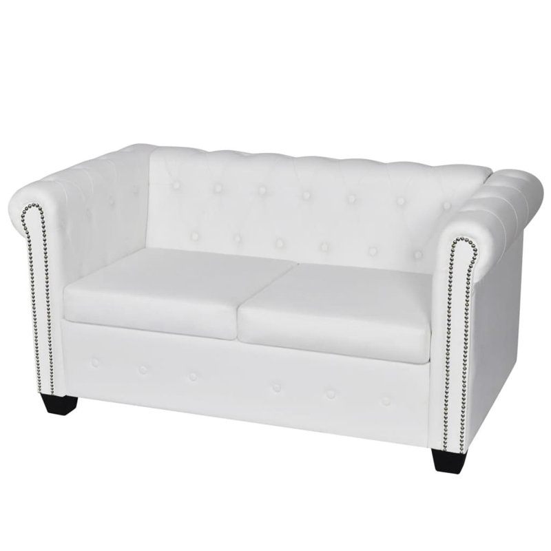 Chesterfield 2-Seater Artificial Leather Lounge Seating, White Faux Leather