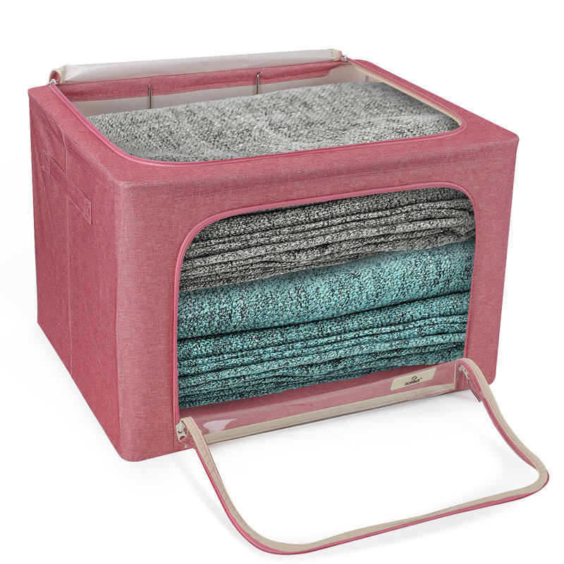 Sorbus Medium Storage Box Foldable with Window & Handles, 13.75" H x 19.75" W x 16" D, Pink