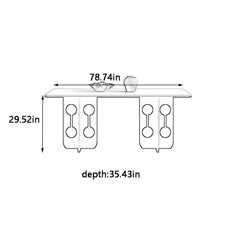 Table de salle à manger rétro et exquise, H 29,52 po x L 78,74 po x l 35,43 po
