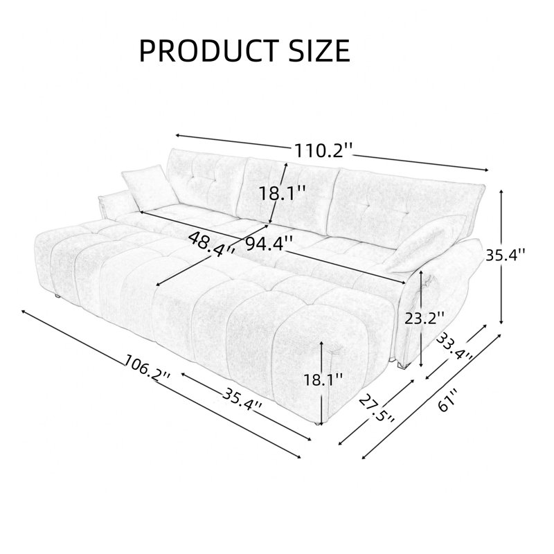 Ensemble de canapé robuste pour trois personnes à structure en bois massif avec trois repose-pieds et coussins dans une élégante texture chenille