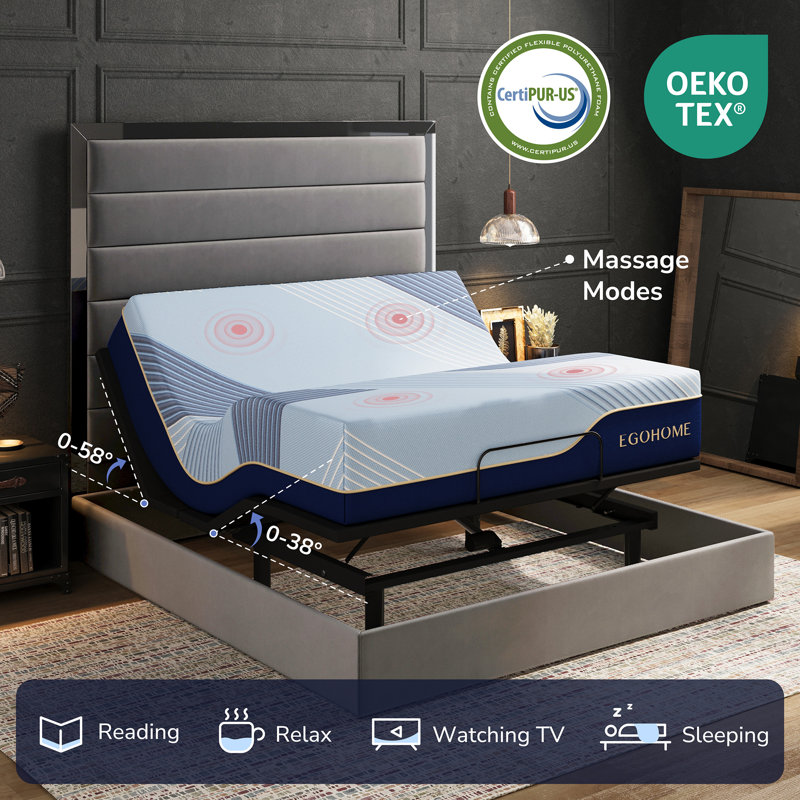  Massaging Adjustable Bed With 12" Memory Foam Mattress, Usb, Underbed Light, Wireless Remote Zero Gravity Bed, Split King