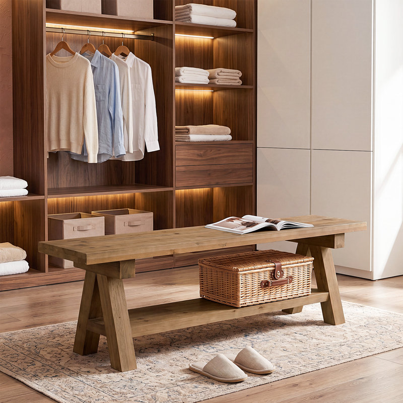 Upholstered Bench with Shelves