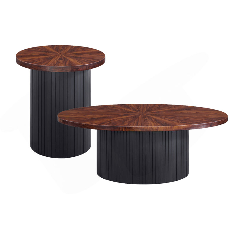 Ensemble de tables d'appoint 2 pièces en cerisier et noir-Rosemond Rosemond