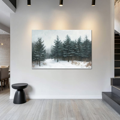 Grande décoration murale forêt d'hiver - Winter Wonderland, art mural sur toile paysage d'hiver, scène de neige forêt, reproduction d'art sur toile encadrée, 36 x 48 pouces