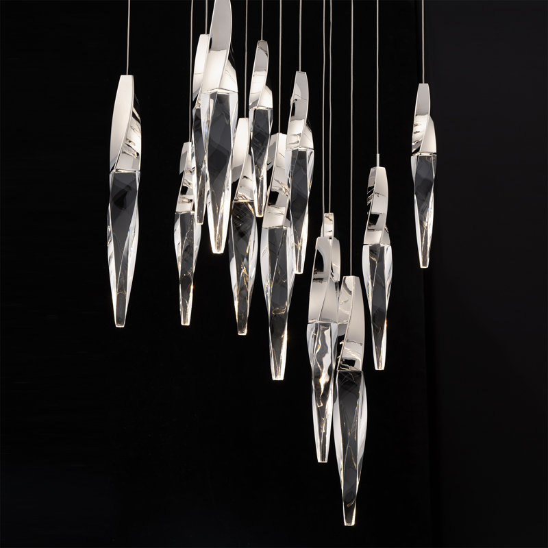 Kindjal 13 Light Crystal LED Multi-Light Pendant, Aged Brass