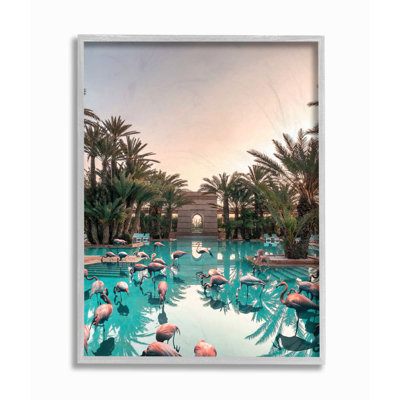 " Tropical Pink Flamingo Pool Relaxed Reflection Palm Trees " by Daphne Polselli
